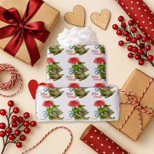 Charming Gray Kitten Rose Vintag Geschenkpapier