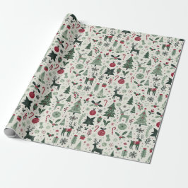 Charming Green & Red Rentier Weihnachten Geschenkpapier