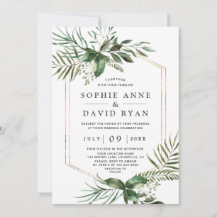 Charming Greenery Gold Geometric Frame Wedding Einladung