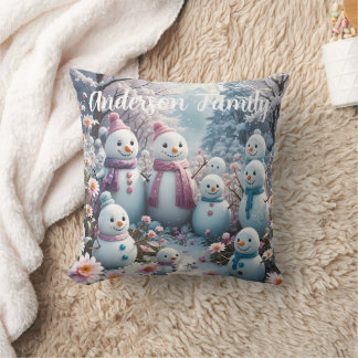 Charming Happy Snowman Family Kissen