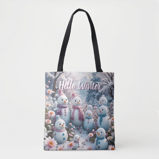 Charming Happy Snowman Family Winter Tasche (Vorderseite)