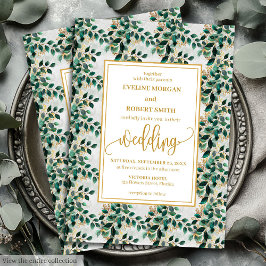 Charming Hunter Green Gold Eucalyptus Wedding Einladung