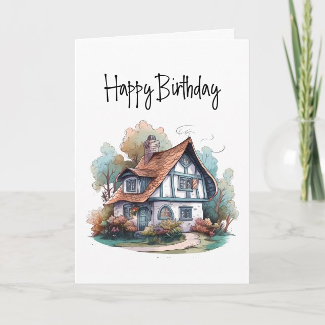 Charming Hütte Happy Birthday Card Karte (Vorderseite)