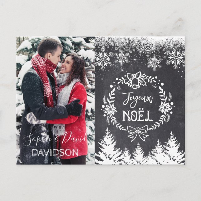 Charming JOYEUX NOËL Chalkboard Foto Einladungspostkarte (Vorderseite)