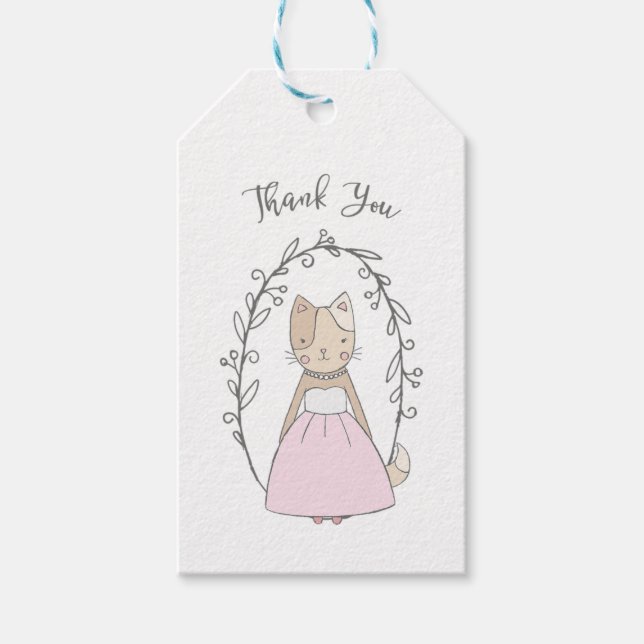 Charming Kitty in einem Kleid Danke Geschenkanhänger (Vorderseite)