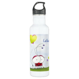 Charming Ladybug mit farbenfrohen Herzballons Edelstahlflasche