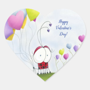 Charming Ladybug mit farbenfrohen Herzballons Herz-Aufkleber