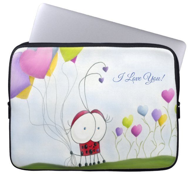 Charming Ladybug mit farbenfrohen Herzballons Laptopschutzhülle (Vorderseite)