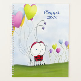Charming Ladybug mit farbenfrohen Herzballons Planer