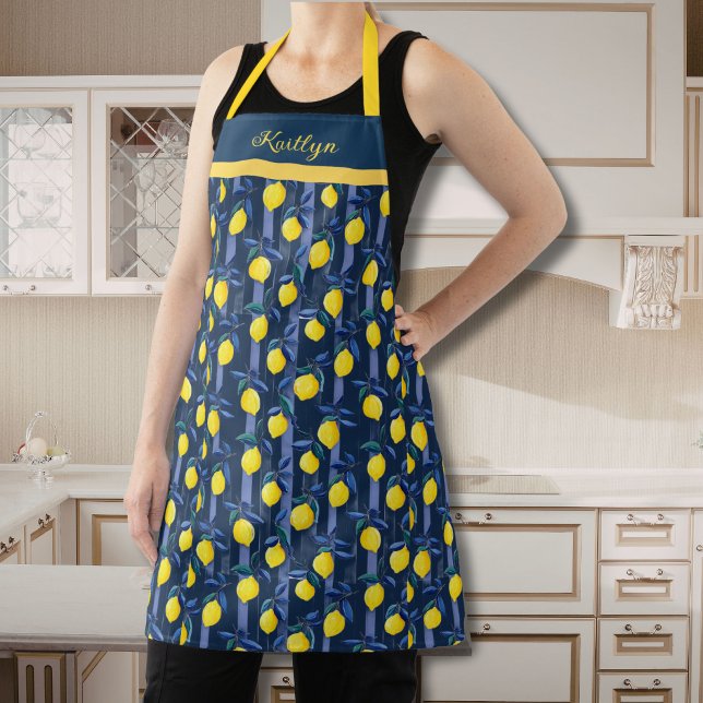 Charming Lemons Blue Stripe Mediterranean Pattern Schürze (Von Creator hochgeladen)