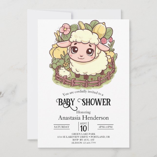 Charming Little Sheep Baby Dusche Einladung (Vorderseite)