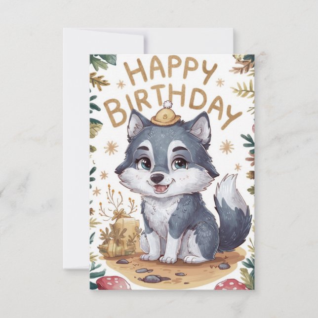 Charming Lovely Wolf Digital Geburtstag Karte (Vorderseite)