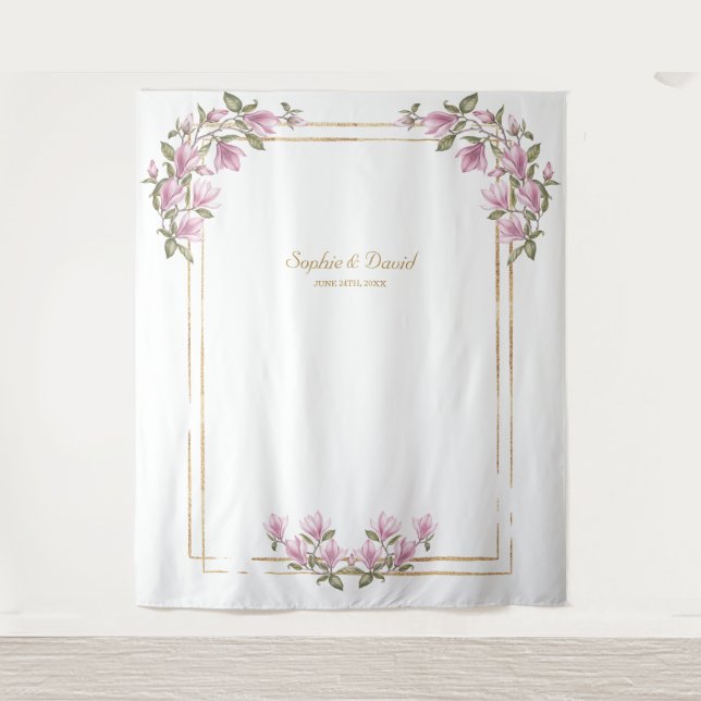 Charming Magnolia Bloom Foto Booth Wedding Wandteppich (Vorderseite)