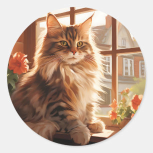 Charming Maine Coon Cat Runder Aufkleber
