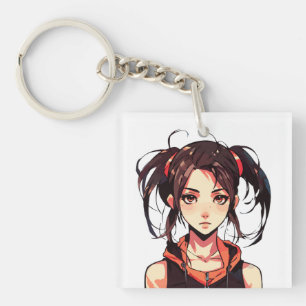 Charming Manga Girl: Anime Vector Illustration Schlüsselanhänger