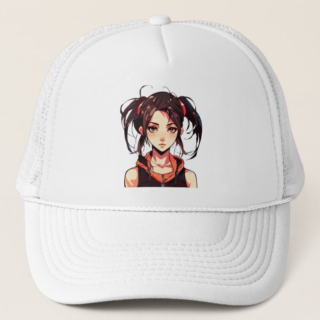 Charming Manga Girl: Anime Vector Illustration Truckerkappe (Vorderseite)