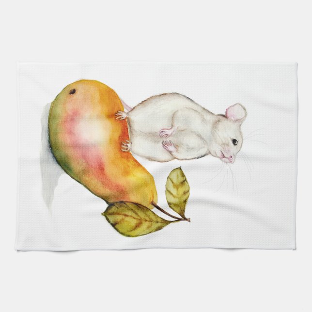 Charming Maus auf einer Birne Geschirrtuch (Horizontal)