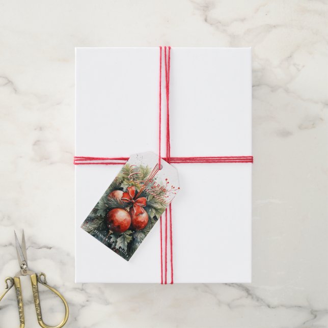 Charming Modern Watercolor Weihnachten Mistletoe Geschenkanhänger (Mit Garn)