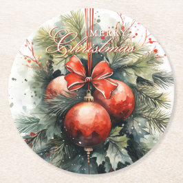 Charming Modern Watercolor Weihnachten Mistletoe Runder Pappuntersetzer