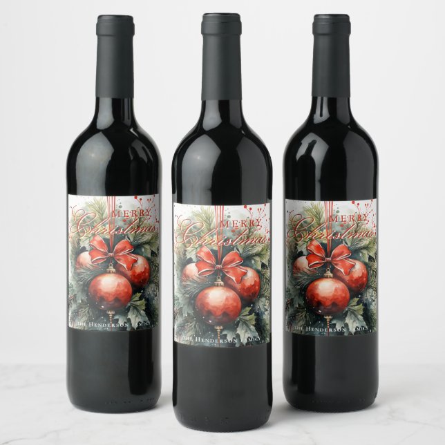 Charming Modern Watercolor Weihnachten Mistletoe Weinetikett (Flaschen)