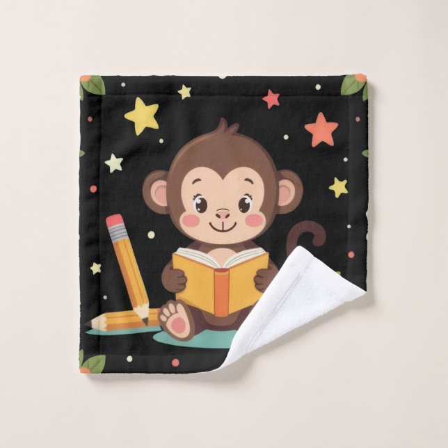 Charming monkey reading floral pattern  badhandtuch set (Waschlappen)