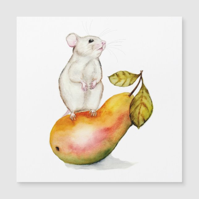 Charming Mouse on a Pear Magnetkarte (Vorderseite)