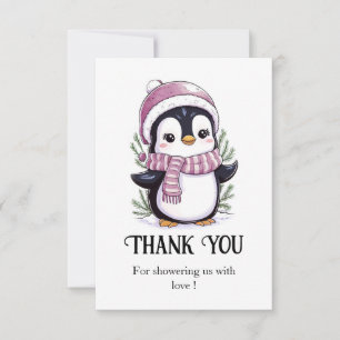 Charming Mystical Pinguin Baby Dusche Dankeskarte