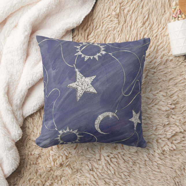Charming Mystique Silver Moon | Stars Sun Amulet Kissen (Decke)