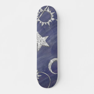 Charming Mystique Silver Moon Stars Sun Amulet Skateboard