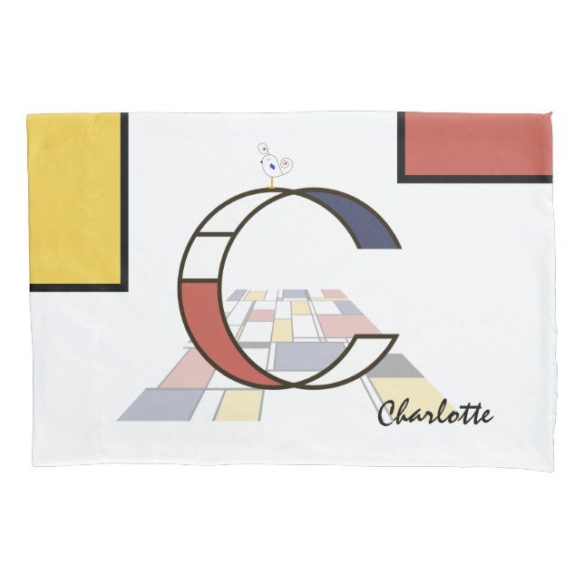 Charming Neoplasticism Art Monogram. Buchstabe C Kissenbezug (Vorderseite)