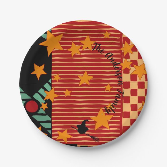 Charming Ochre Vintage Flying Witch HalloweenParty Pappteller (Vorderseite)