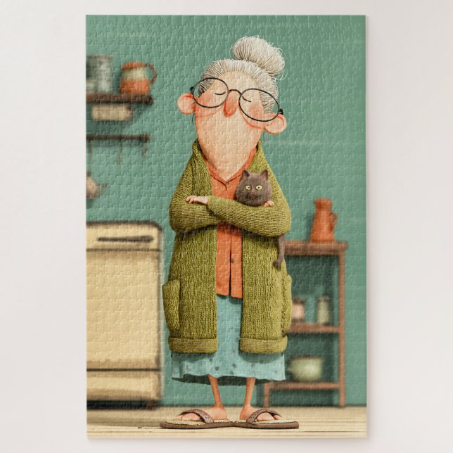 Charming Oma und ihre Katze (Vertikal)