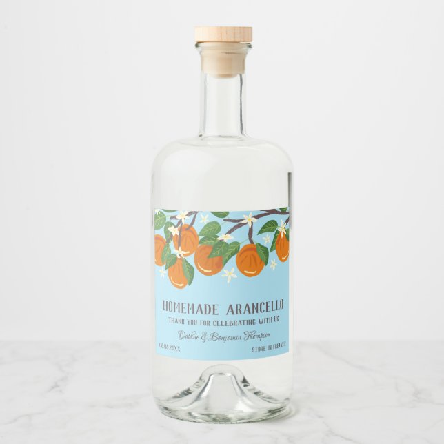 Charming Orange Branch Arancello Vielen Dank Alkoholflaschenetikett (Vorderseite)