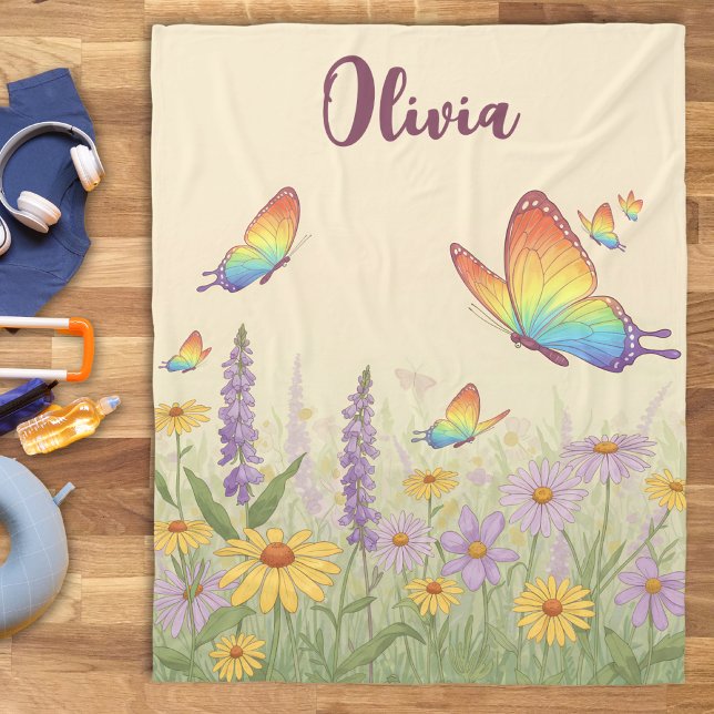 Charming Pastel Butterfly Meadow Fleecedecke (Von Creator hochgeladen)