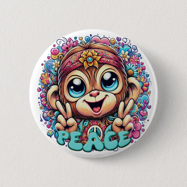 Charming Peace Monkey Button (Vorderseite)