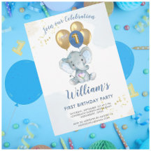 Charming Pink Blue Elephant First Birthday Boy