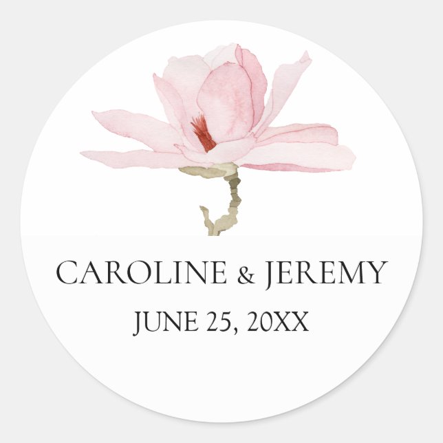 Charming Pink Magnolia Wedding Runder Aufkleber (Vorderseite)