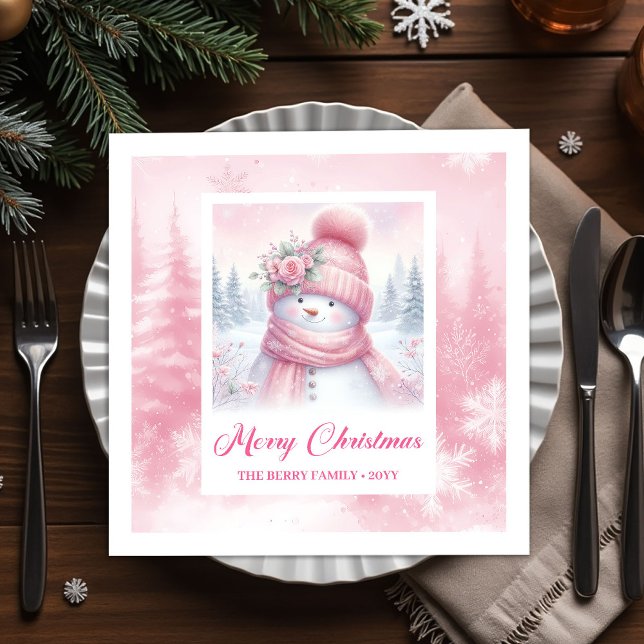 Charming Pink Snowman Kids Cozy Winter Scene Xmas Serviette (Charming Pink Snowman Kids Cozy Winter Scene Christmas Napkins

)