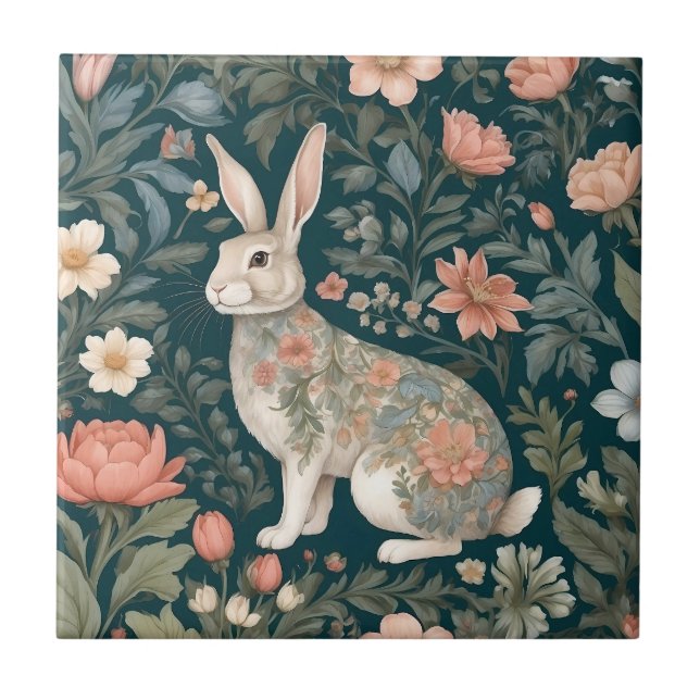 Charming Rabbit William Morris Inspirierte floral Fliese (Vorderseite)