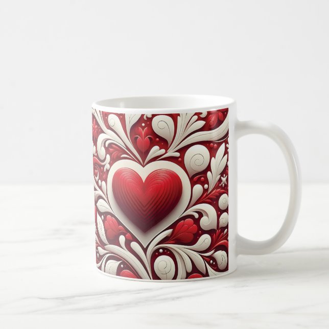 Charming Rea White Hearts Floral Valentinstag Kaffeetasse (Rechts)