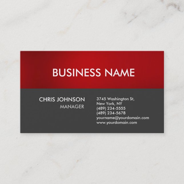 Charming Red Grau Schlicht Modern Business Card Visitenkarte (Vorderseite)