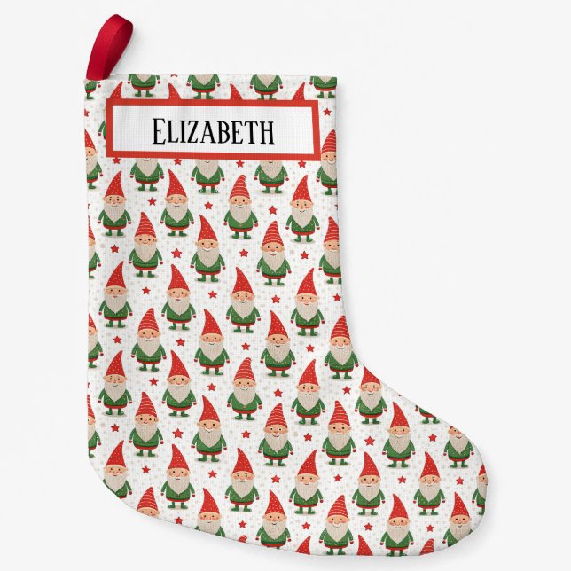 Charming Red Hat Green Gnome Holiday Stocking Kleiner Weihnachtsstrumpf (Vorderseite)