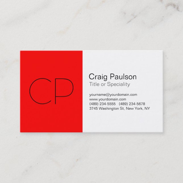 Charming Red Schwarz-weiß Monogram Business Card Visitenkarte (Vorderseite)