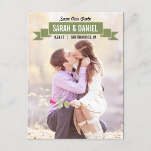 Charming Ribbon Save the Date - Grün Ankündigungspostkarte