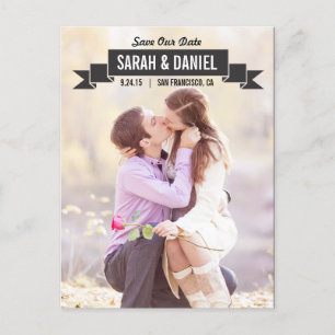 Charming Ribbon Save the Date - Schwarz Ankündigungspostkarte