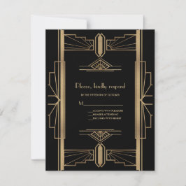 Charming Roaring 20's Gold Black Art Deco Hochzeit RSVP Karte