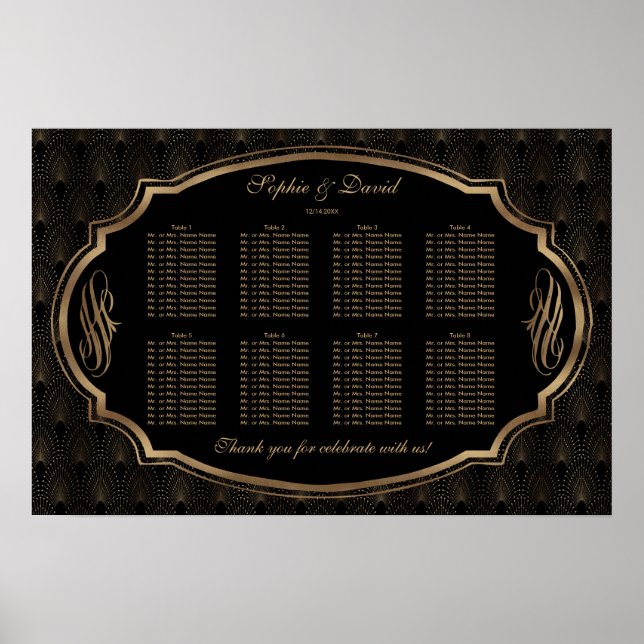 Charming Roaring 20s Great Gatsby Seating Chart Poster (Vorne)