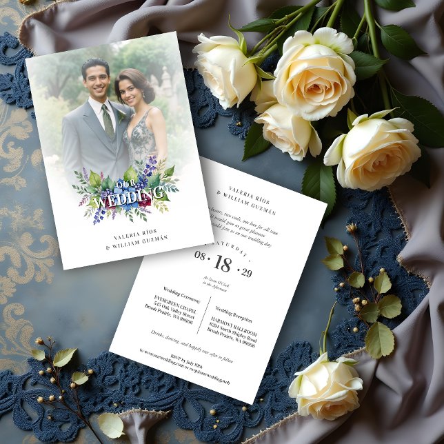 Charming Romantic Floral & Transparency Overlay Einladung (Charming Romantic Floral & Transparency Overlay Wedding Invitation Cards with Photo.)
