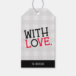 Charming Rustic Light Grey Buffalo Plaid With Love Geschenkanhänger