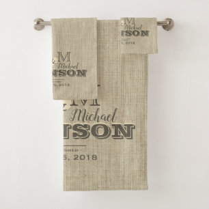 Charming Rustic Linse Look Monogram Badhandtuch Set